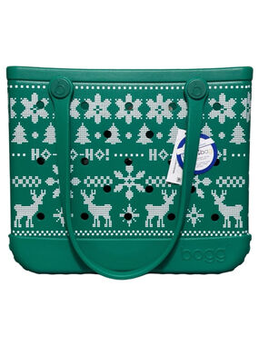Bogg Bag Large Holiday Green Ugly Christmas Sweater Tote Waterproof NWT